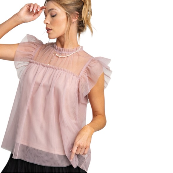 CAP SLEEVE TULLE RUFFLE TOP - Picture 4 of 4